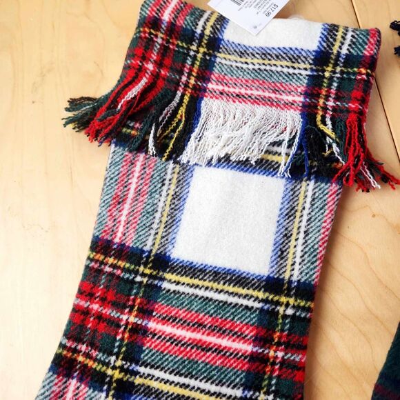 Hobby Lobby His & Hers Tartan Plaid Christmas Stockings Woven Green Blue Red NEW - Picture 2 of 4